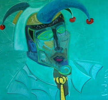 Painting titled "Le Masque" by Marc Bulyss, Original Artwork, Oil Mounted on Wood Stretcher frame