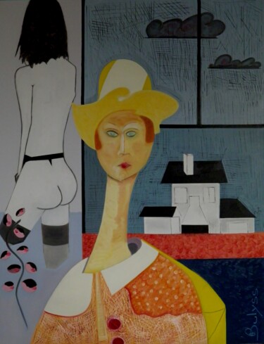 Painting titled "Angie" by Marc Bulyss, Original Artwork, Oil Mounted on Wood Stretcher frame