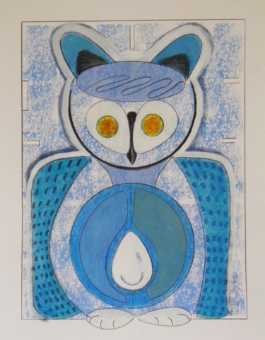 Drawing titled "Agathe Blue Wol" by Marc Bulyss, Original Artwork, Pastel