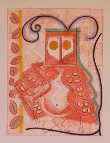 Dibujo titulada "Cornalie Owl" por Marc Bulyss, Obra de arte original, Pastel