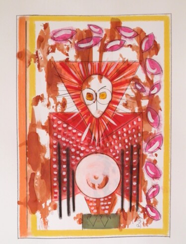 Tekening getiteld "Red Blood Owl" door Marc Bulyss, Origineel Kunstwerk, Inkt