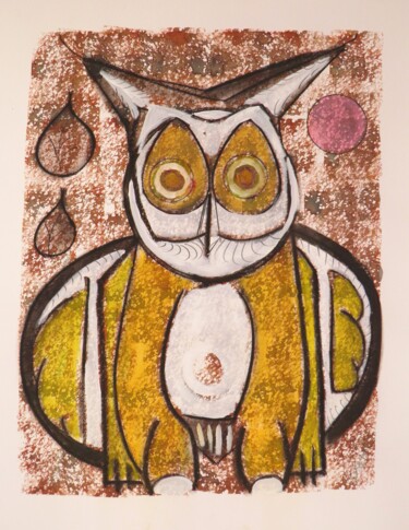 Desenho intitulada "Owl of the Castel" por Marc Bulyss, Obras de arte originais, Tinta