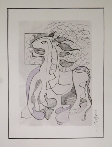 Zeichnungen mit dem Titel "Daton Cheval" von Marc Bulyss, Original-Kunstwerk, Tinte
