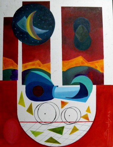 Drawing titled "A Baby in space" by Marc Bulyss, Original Artwork, Oil Mounted on Other rigid panel
