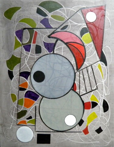 Peinture intitulée "Artificial satellit…" par Marc Bulyss, Œuvre d'art originale, Huile Monté sur Autre panneau rigide