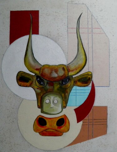 Schilderij getiteld "Taurus" door Marc Bulyss, Origineel Kunstwerk, Olie Gemonteerd op Andere stijve panelen