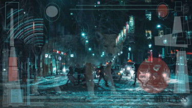 Digital Arts titled "Wolf in the City" by Marc Bulyss, Original Artwork, Digital Painting