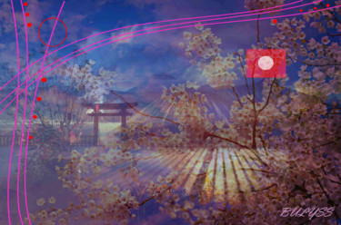 Digitale Kunst getiteld "Japan Cherry tree" door Marc Bulyss, Origineel Kunstwerk, Digitaal Schilderwerk