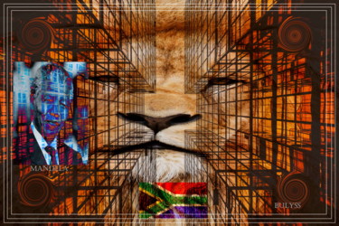 Arts numériques intitulée "Mandela ( the Lion…" par Marc Bulyss, Œuvre d'art originale, Peinture numérique