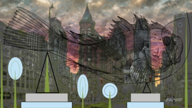 Arts numériques intitulée "Fish Iron Building" par Marc Bulyss, Œuvre d'art originale, Peinture numérique