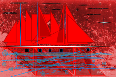 Artes digitais intitulada "Red Boat" por Marc Bulyss, Obras de arte originais, Pintura digital