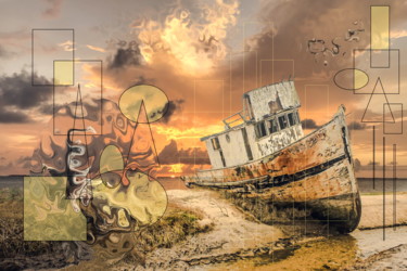 Digitale Kunst mit dem Titel "Lost Boat" von Marc Bulyss, Original-Kunstwerk, Digitale Malerei