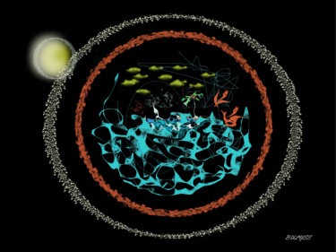 Digitale Kunst mit dem Titel "Island in Space" von Marc Bulyss, Original-Kunstwerk, Digitale Malerei