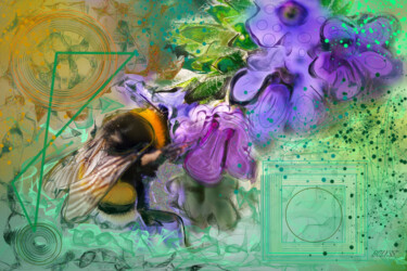 Digitale Kunst mit dem Titel "Bee on the Flower" von Marc Bulyss, Original-Kunstwerk, Digitale Malerei