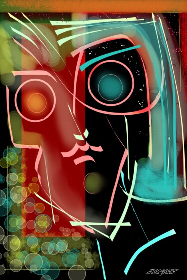 Digitale Kunst mit dem Titel "Dame Bubble" von Marc Bulyss, Original-Kunstwerk, Digitale Malerei