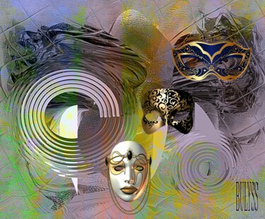Digital Arts titled "Queen Masks" by Marc Bulyss, Original Artwork, Digital Painting