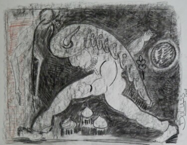 Tekening getiteld "Pas sur Mosckva" door Marc Bulyss, Origineel Kunstwerk, Houtskool