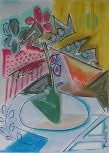 Dibujo titulada "Bouquet Matisse" por Marc Bulyss, Obra de arte original, Pastel