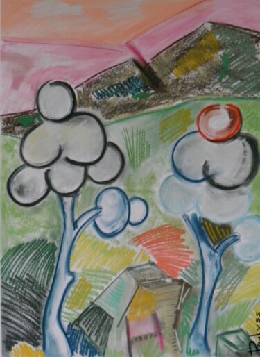 Drawing titled "Arbre Soutine" by Marc Bulyss, Original Artwork, Pastel