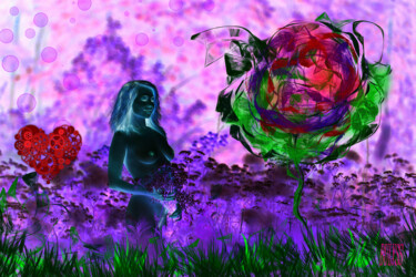 Digital Arts titled "Women Rose" by Marc Bulyss, Original Artwork, Digital Painting