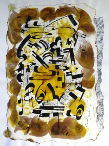 Colagens intitulada "Bird of Calligraphy" por Marc Bulyss, Obras de arte originais, Colagens