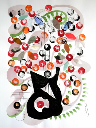 Collages intitulée "Vase aux Fleurs de…" par Marc Bulyss, Œuvre d'art originale, Encre