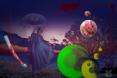 Digital Arts titled "Women Asia Umbrella" by Marc Bulyss, Original Artwork, Digital Painting