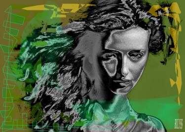Digital Arts titled "Women Lady in green" by Marc Bulyss, Original Artwork, Digital Painting
