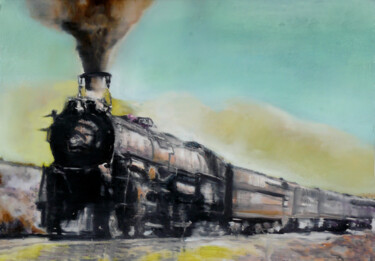 Painting titled "steam train" by Marc Carniel, Original Artwork, Oil