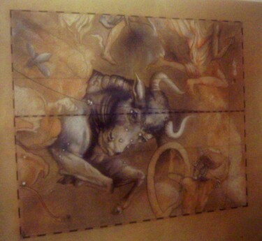 Desenho intitulada "zodiaque taureau" por Marc-Charles Le Bars, Obras de arte originais, Conté