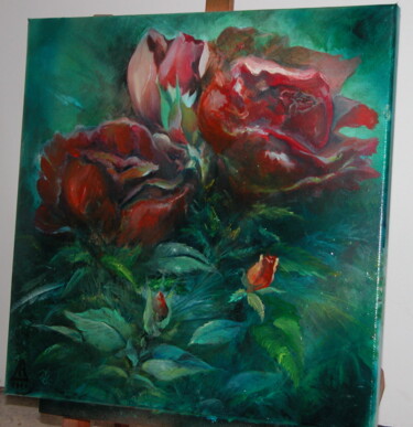 Painting titled "des roses" by Marc-Charles Le Bars, Original Artwork, Pigments