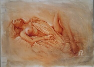 Peinture intitulée "Nu au lit" par Marc Ciavarella, Œuvre d'art originale, Huile