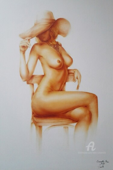 Painting titled "Nu au chapeau" by Marc Ciavarella, Original Artwork, Oil