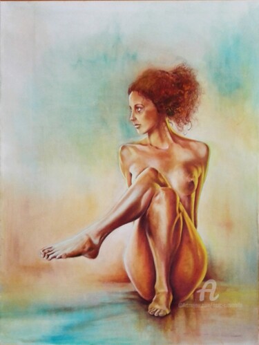 Peinture intitulée "nu assis 5" par Marc Ciavarella, Œuvre d'art originale, Huile
