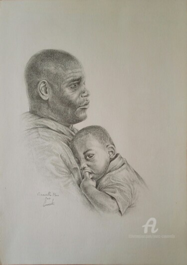 Dessin intitulée "Le père et l'enfant" par Marc Ciavarella, Œuvre d'art originale, Crayon