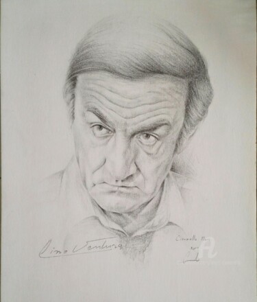 Drawing titled "Lino Ventura" by Marc Ciavarella, Original Artwork, Pencil
