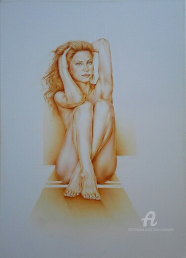 Malerei mit dem Titel "Nu aux jambes crois…" von Marc Ciavarella, Original-Kunstwerk, Öl