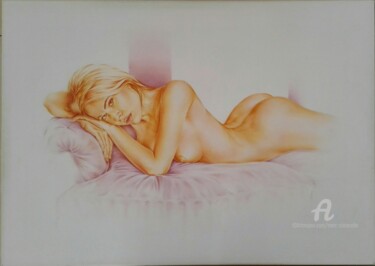 Pintura titulada "nu sur le canapé" por Marc Ciavarella, Obra de arte original, Oleo