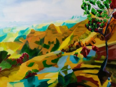 Картина под названием "Hauts plateaux 2" - Marc Declercq, Подлинное произведение искусства, Масло Установлен на Деревянная р…
