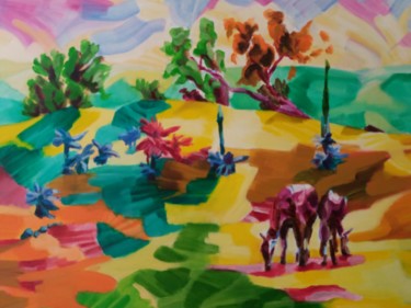 Картина под названием "Hauts Plateaux 3" - Marc Declercq, Подлинное произведение искусства, Масло Установлен на Деревянная р…