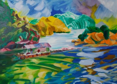 Painting titled "Along Bay" by Marc Declercq, Original Artwork, Oil