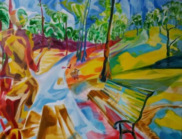 Painting titled "Parc Josaphat 5" by Marc Declercq, Original Artwork, Oil