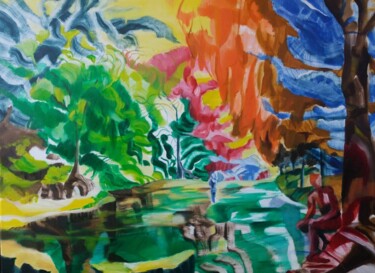 Картина под названием "Parc Josaphat 8" - Marc Declercq, Подлинное произведение искусства, Масло