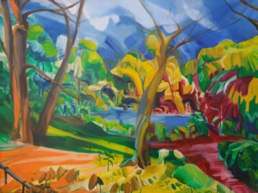 Peinture intitulée "Parc Josaphat 9" par Marc Declercq, Œuvre d'art originale, Huile