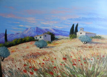 Peinture intitulée "la colline aux coqu…" par Marc Degieux, Œuvre d'art originale, Huile