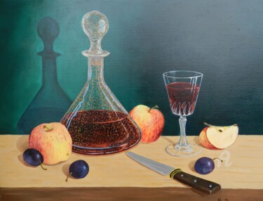 Pintura titulada "Carafe et pommes" por Marc Degieux, Obra de arte original, Oleo