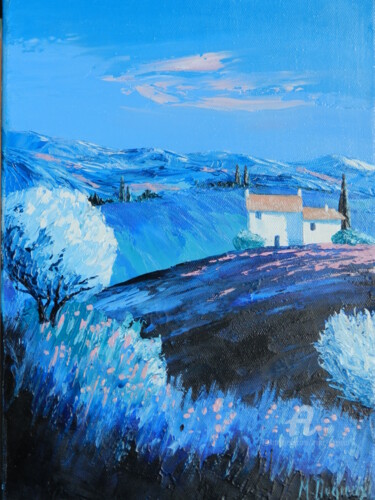 Painting titled "Provence bleue" by Marc Degieux, Original Artwork, Oil