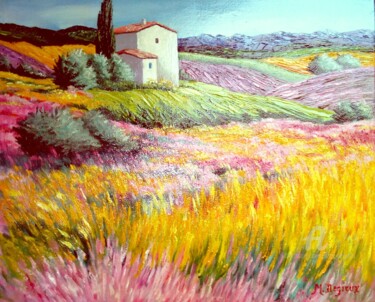 Painting titled "la Drome en fleurs" by Marc Degieux, Original Artwork, Oil