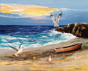 Painting titled "Les oiseaux" by Marc Degieux, Original Artwork, Oil