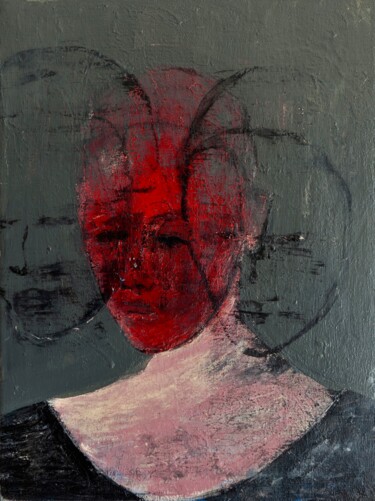 Pintura intitulada "" The red face"" por Marc E. Des Rosiers, Obras de arte originais, Acrílico